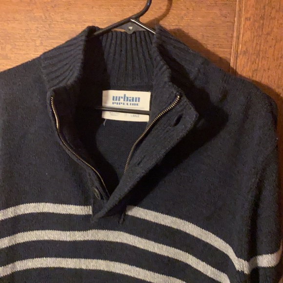 Urban Pipeline Men's Quarter Zip/ Button Mock Turtleneck Sweater sz L Navy/Gray - Picture 3 of 7